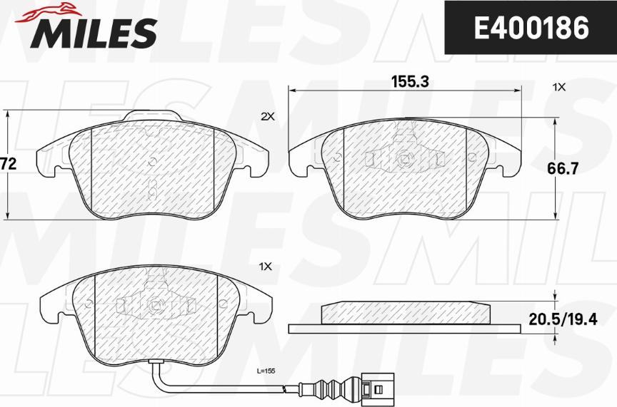 Miles E400186 - Тормозные колодки, дисковые, комплект autospares.lv