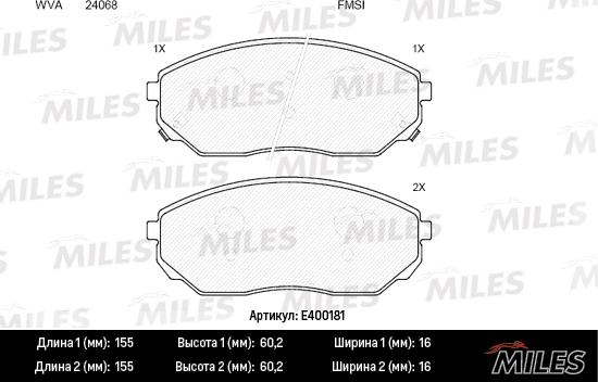 Miles E400181 - Тормозные колодки, дисковые, комплект autospares.lv