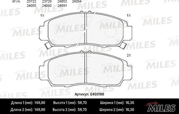 Miles E400188 - Тормозные колодки, дисковые, комплект autospares.lv