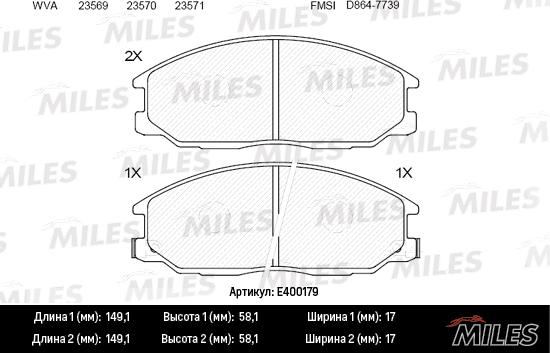 Miles E400179 - Тормозные колодки, дисковые, комплект autospares.lv