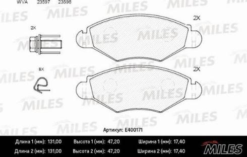 Miles E400171 - Тормозные колодки, дисковые, комплект autospares.lv