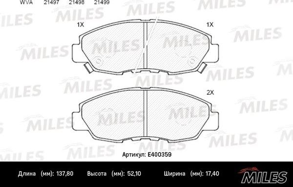 Miles E400359 - Тормозные колодки, дисковые, комплект autospares.lv