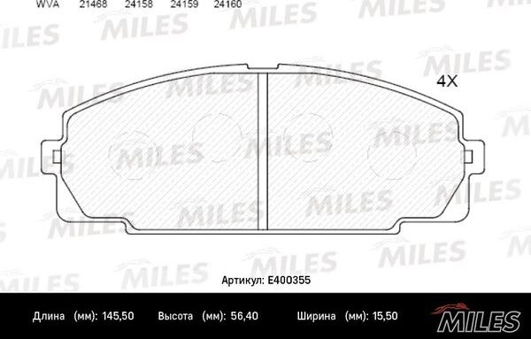 Miles E400355 - Тормозные колодки, дисковые, комплект autospares.lv