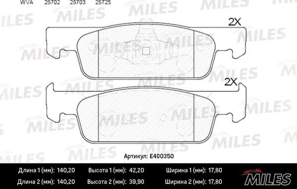 Miles E400350 - Тормозные колодки, дисковые, комплект autospares.lv