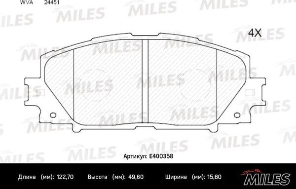 Miles E400358 - Тормозные колодки, дисковые, комплект autospares.lv