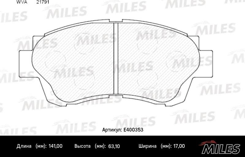 Miles E400353 - Тормозные колодки, дисковые, комплект autospares.lv