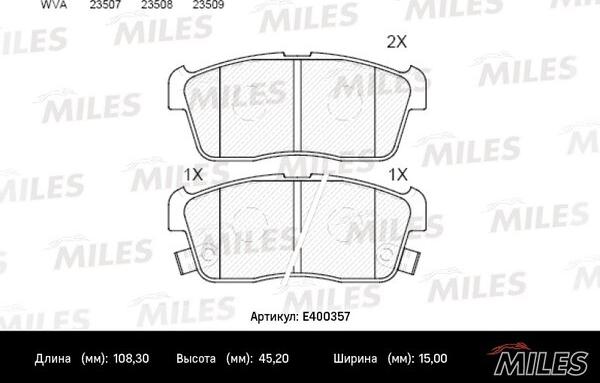 Miles E400357 - Тормозные колодки, дисковые, комплект autospares.lv