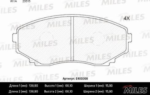 Miles E400368 - Тормозные колодки, дисковые, комплект autospares.lv