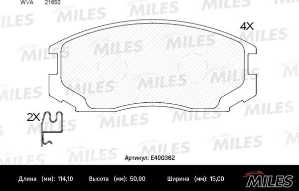 Miles E400362 - Тормозные колодки, дисковые, комплект autospares.lv