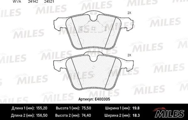 Miles E400305 - Тормозные колодки, дисковые, комплект autospares.lv