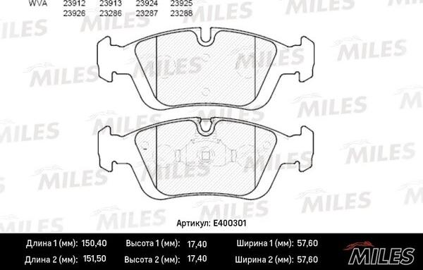 Miles E400301 - Тормозные колодки, дисковые, комплект autospares.lv