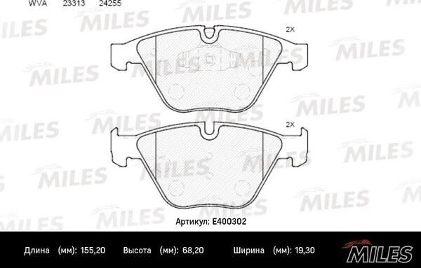 Miles E400302 - Тормозные колодки, дисковые, комплект autospares.lv