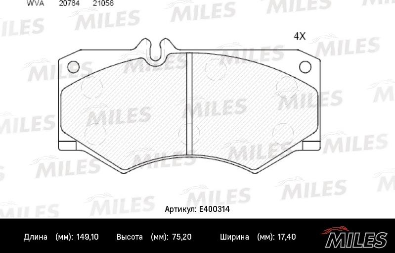 Miles E400314 - Тормозные колодки, дисковые, комплект autospares.lv