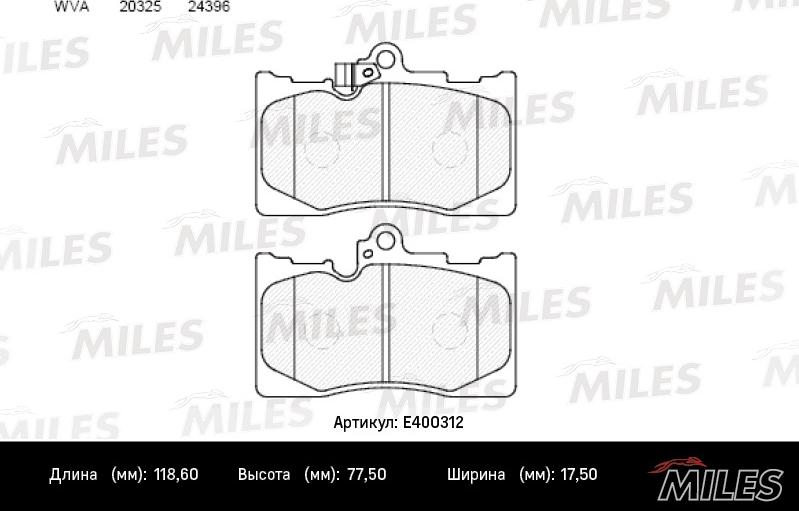 Miles E400312 - Тормозные колодки, дисковые, комплект autospares.lv