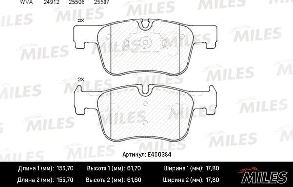 Miles E400384 - Тормозные колодки, дисковые, комплект autospares.lv