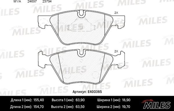 Miles E400385 - Тормозные колодки, дисковые, комплект autospares.lv