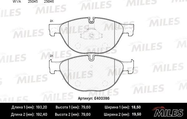 Miles E400386 - Тормозные колодки, дисковые, комплект autospares.lv