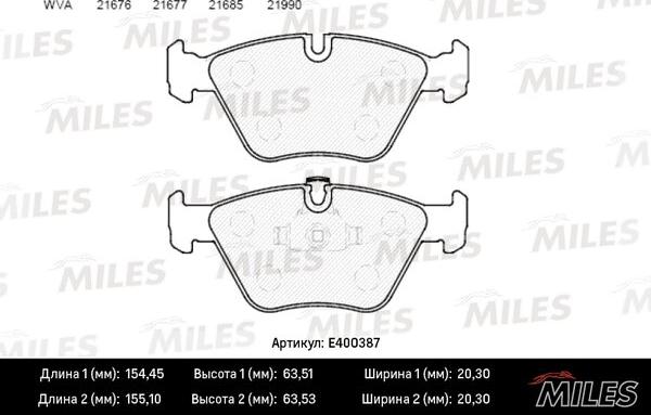 Miles E400387 - Тормозные колодки, дисковые, комплект autospares.lv