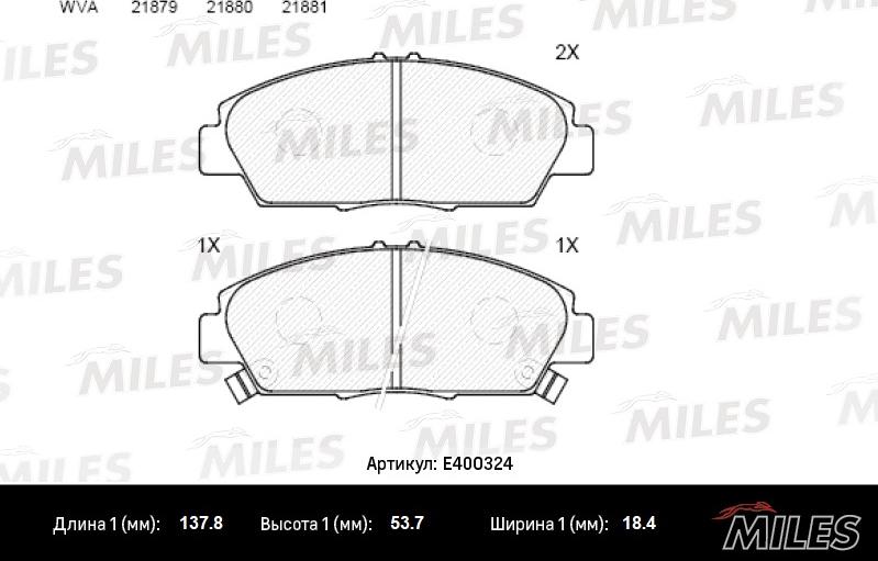 Miles E400324 - Тормозные колодки, дисковые, комплект autospares.lv