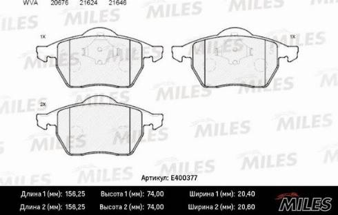 Miles E400377 - Тормозные колодки, дисковые, комплект autospares.lv