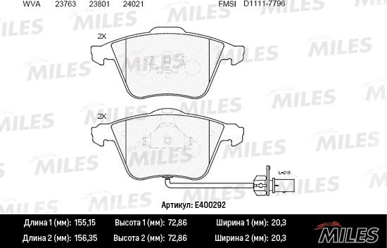 Miles E400292 - Тормозные колодки, дисковые, комплект autospares.lv