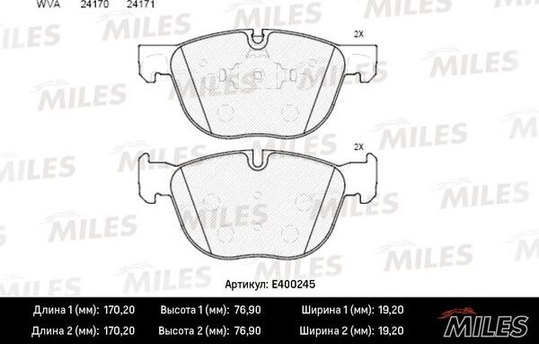 Miles E400245 - Тормозные колодки, дисковые, комплект autospares.lv