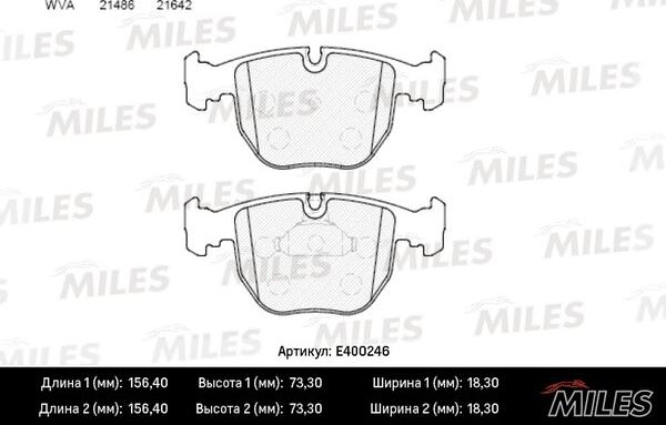 Miles E400246 - Тормозные колодки, дисковые, комплект autospares.lv
