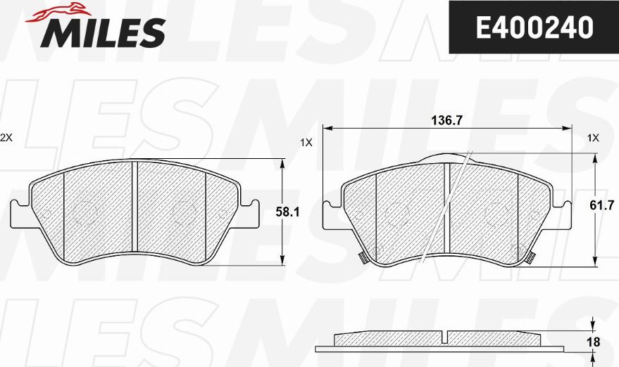 Miles E400240 - Тормозные колодки, дисковые, комплект autospares.lv