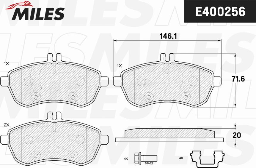 Miles E400256 - Тормозные колодки, дисковые, комплект autospares.lv