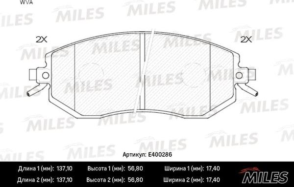 Miles E400286 - Тормозные колодки, дисковые, комплект autospares.lv