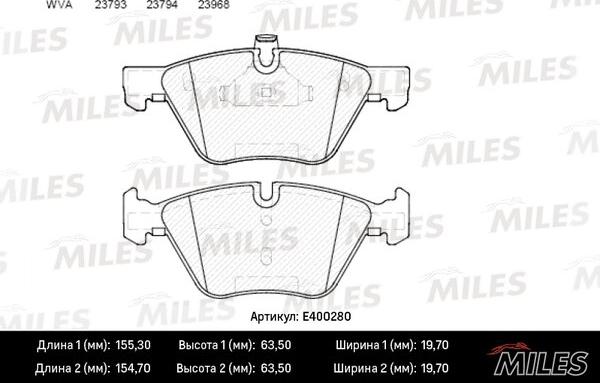 Miles E400280 - Тормозные колодки, дисковые, комплект autospares.lv