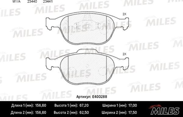 Miles E400288 - Тормозные колодки, дисковые, комплект autospares.lv