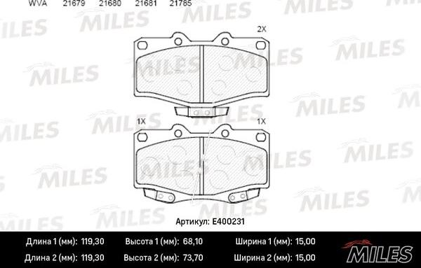 Miles E400231 - Тормозные колодки, дисковые, комплект autospares.lv