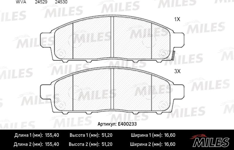 Miles E400233 - Тормозные колодки, дисковые, комплект autospares.lv