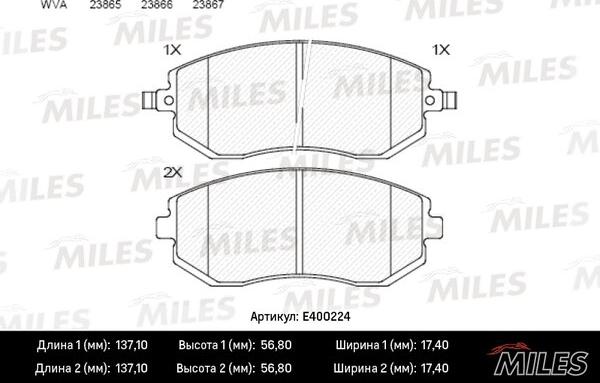 Miles E400224 - Тормозные колодки, дисковые, комплект autospares.lv