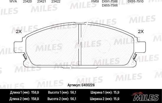 Miles E400226 - Тормозные колодки, дисковые, комплект autospares.lv