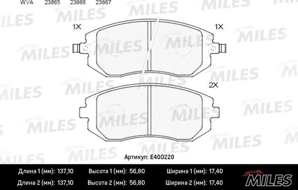 Miles E400220 - Тормозные колодки, дисковые, комплект autospares.lv