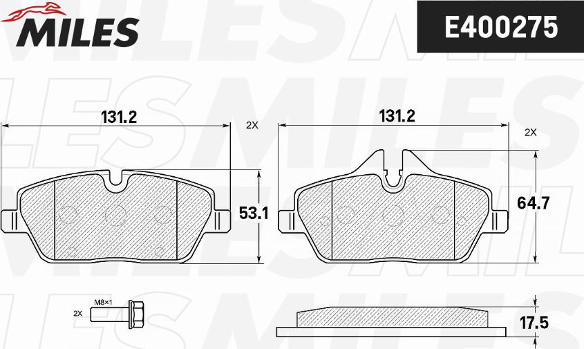 Miles E400275 - Тормозные колодки, дисковые, комплект autospares.lv