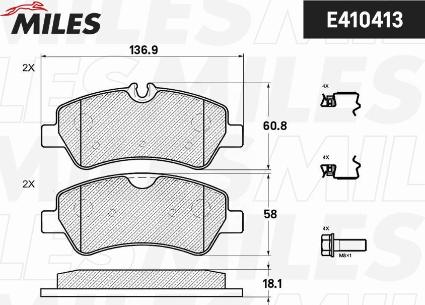 Miles E410413 - Тормозные колодки, дисковые, комплект autospares.lv