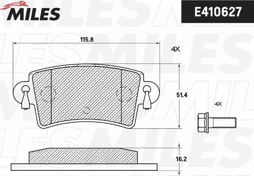 Miles E410627 - Тормозные колодки, дисковые, комплект autospares.lv