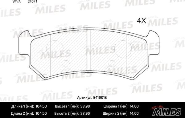 Miles E410018 - Тормозные колодки, дисковые, комплект autospares.lv