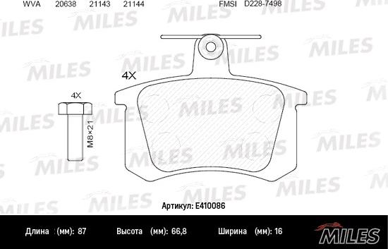Miles E410086 - Тормозные колодки, дисковые, комплект autospares.lv