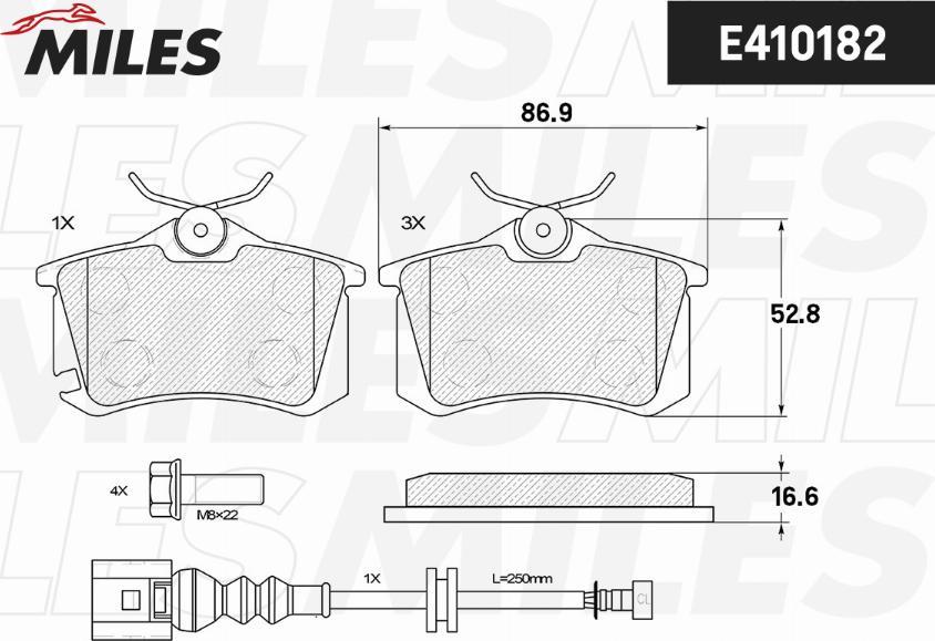 Miles E410182 - Тормозные колодки, дисковые, комплект autospares.lv