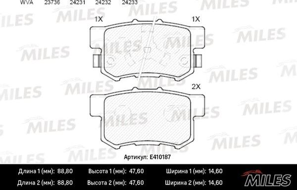 Miles E410187 - Тормозные колодки, дисковые, комплект autospares.lv
