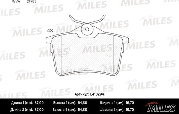 Miles E410294 - Тормозные колодки, дисковые, комплект autospares.lv