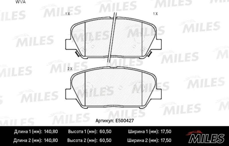 Miles E500427 - Тормозные колодки, дисковые, комплект autospares.lv