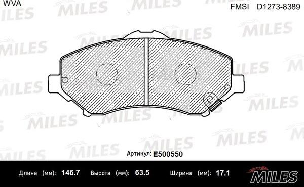 Miles E500550 - Тормозные колодки, дисковые, комплект autospares.lv