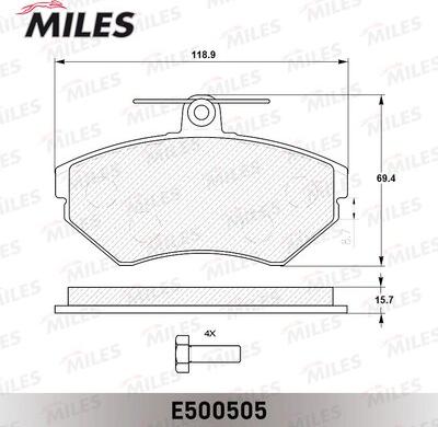 Miles E500505 - Тормозные колодки, дисковые, комплект autospares.lv