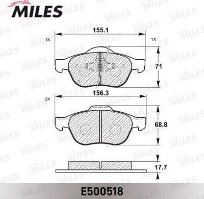 Miles E500518 - Тормозные колодки, дисковые, комплект autospares.lv