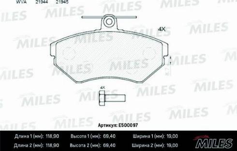 Miles E500097 - Тормозные колодки, дисковые, комплект autospares.lv